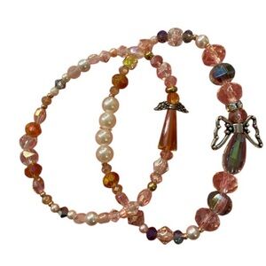 Hand made Pink Beaded Angel Charm Bracelets